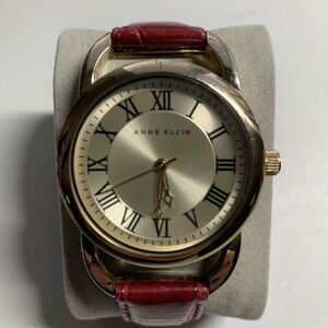 Anne Klein AK1178 Women's 37 mm Red Leather Band Gold Tone Stainless Steel Case